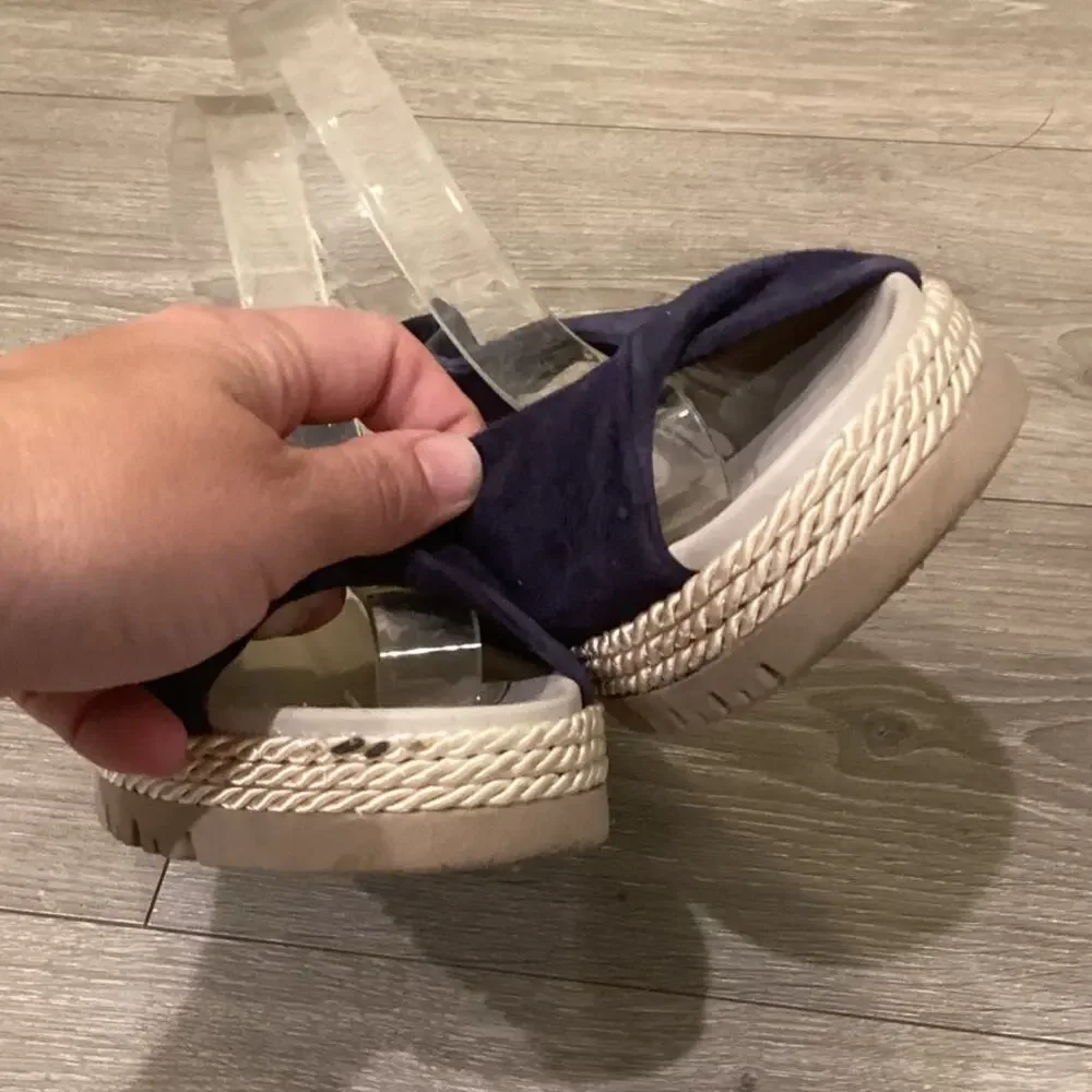 Amalfi Womens Slingback Flats 7.5 N Navy Blue White Nautical Resort Suede Sandal